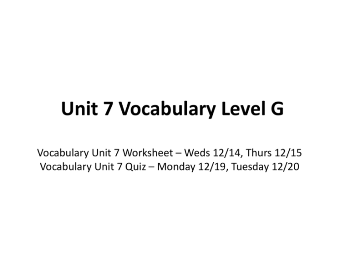 Vocabulary level g unit 7