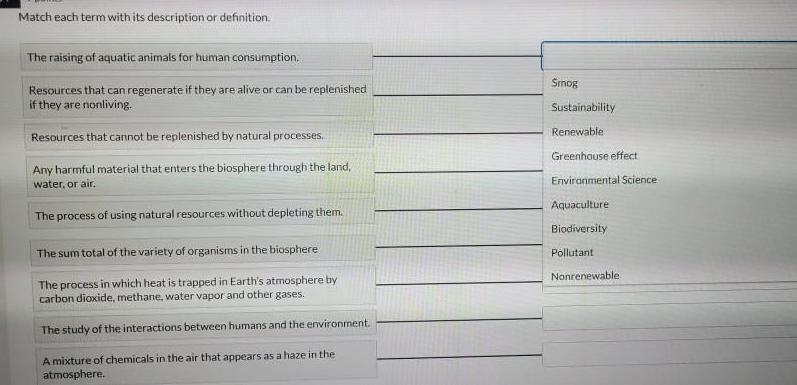 Match each description term its question