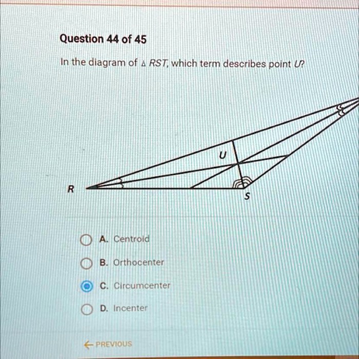 In the diagram of rst which term describes point u