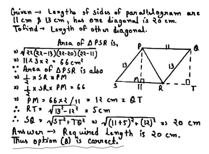 The figure is a parallelogram. one diagonal measures 28 units.