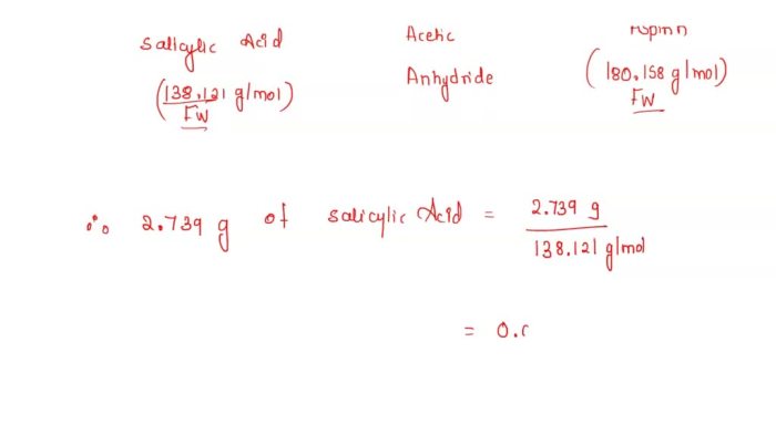 Calculate the amounts of salicylic acid 1-naphthol 2-naphthol