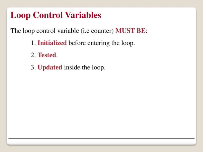 The loop control variable is initialized after entering the loop