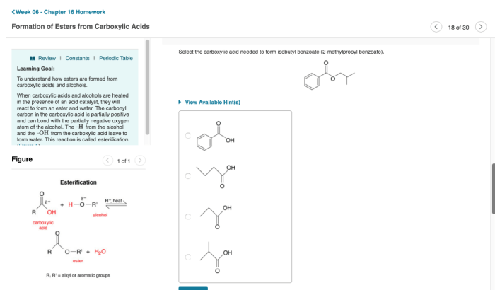 Select the carboxylic acid needed to form isobutyl benzoate