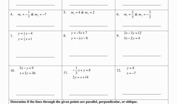 Equations of lines parallel and perpendicular worksheet